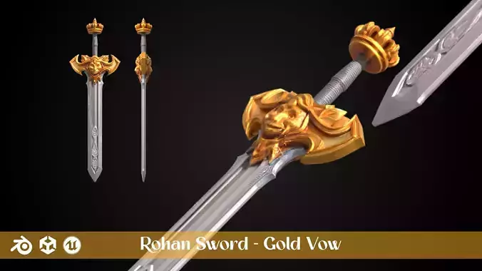 Stylized Rohan Sword - Gold Vow - Game Ready