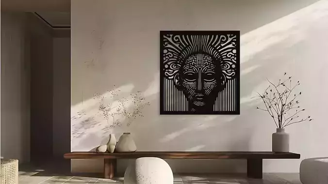 Intricate Face Wall Art Laser Cut 3D Print Design