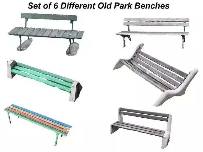 Set of 6 old park benches