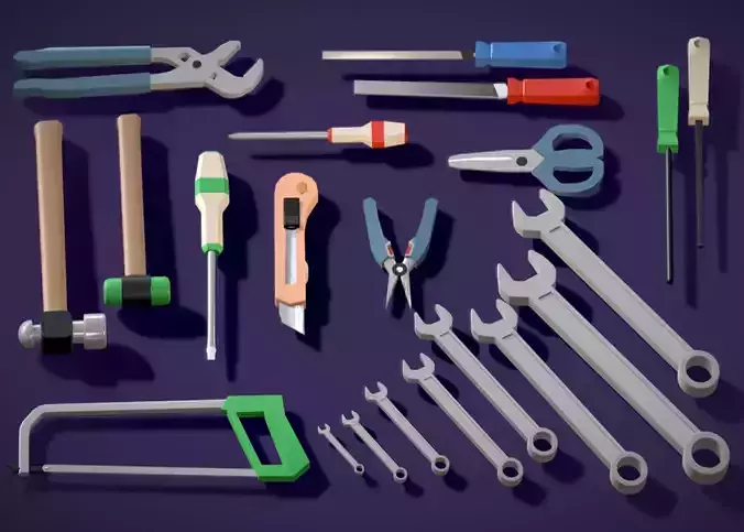 20 Plus Work Shop Tool Kit - Mechanic Carpentry Tool Low-poly 3D model
