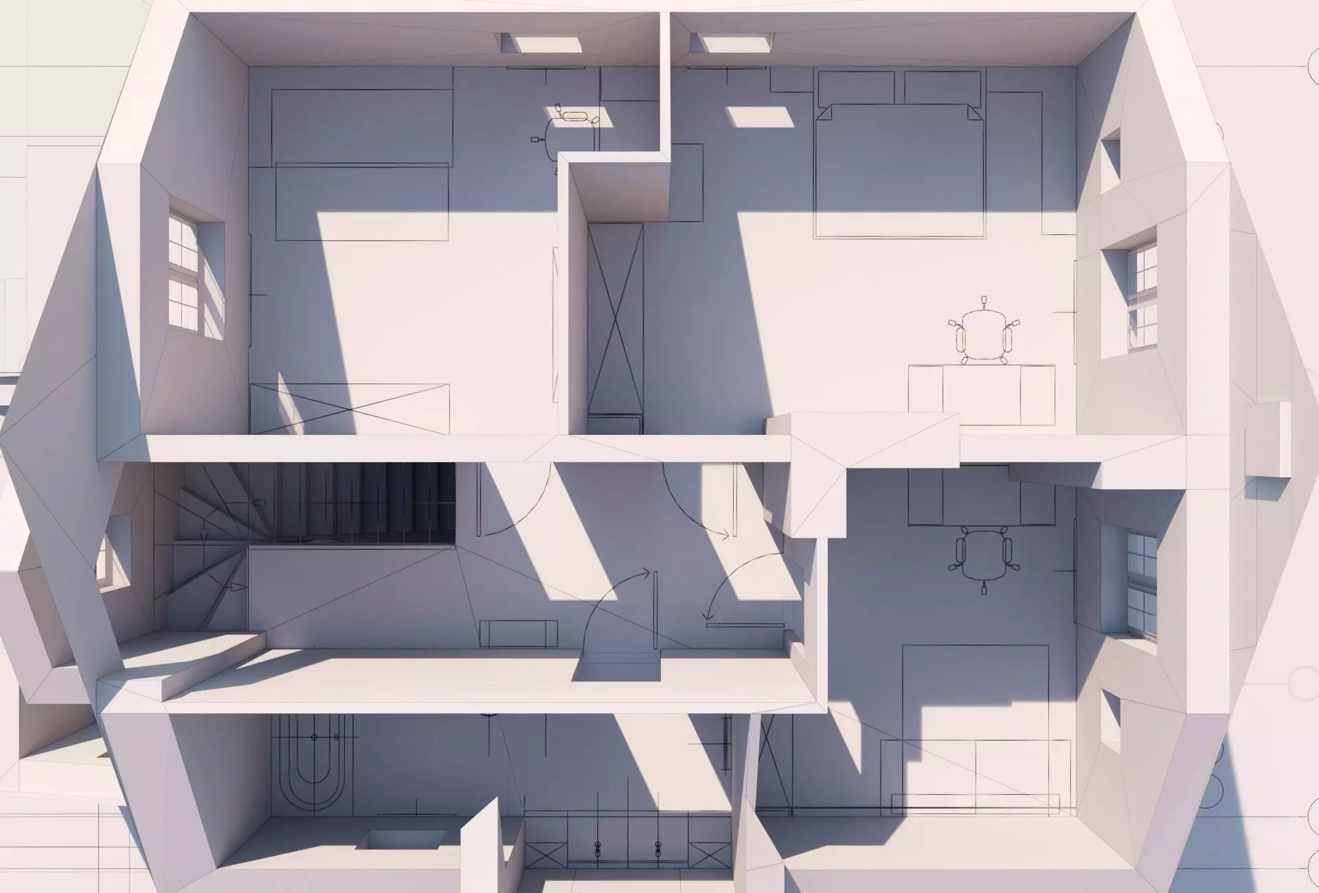 Modular Stone Country House  Veranda BBQ  Low-Poly Day Night Low-poly 3D model_14