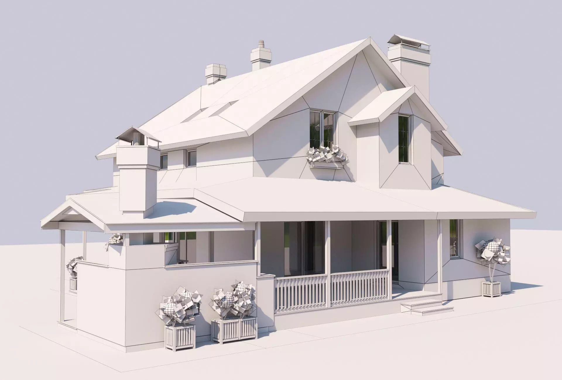 Modular Stone Country House  Veranda BBQ  Low-Poly Day Night Low-poly 3D model_16
