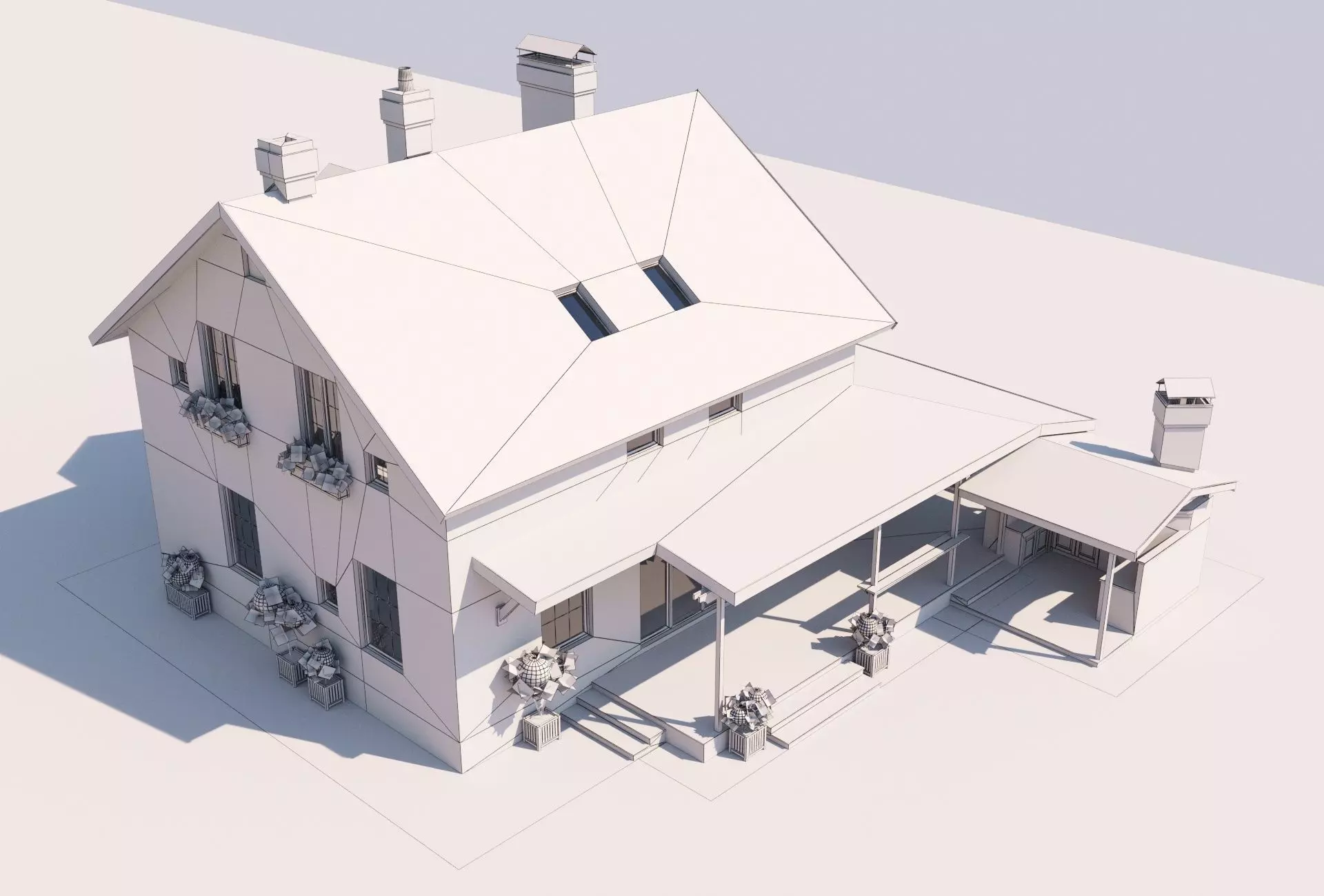 Modular Stone Country House  Veranda BBQ  Low-Poly Day Night Low-poly 3D model_15