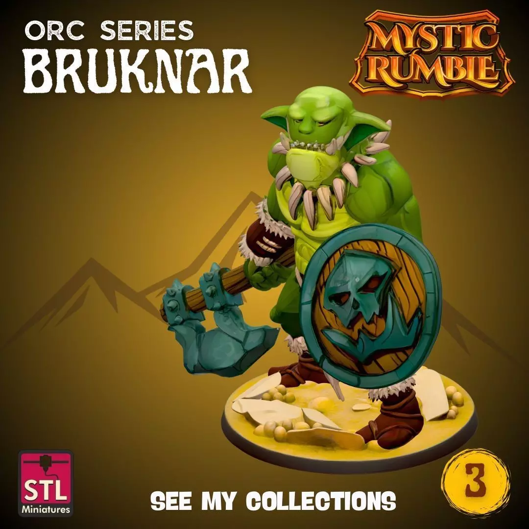 Mystic Rumble Orc III STL File Fantasy Orc Warrior 3D print model