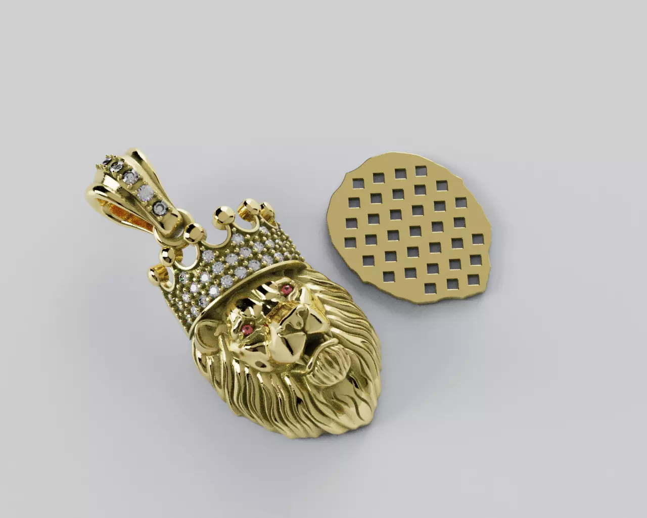 Lion Crown Pendant - Colgante Leon Corona 3D print model_5