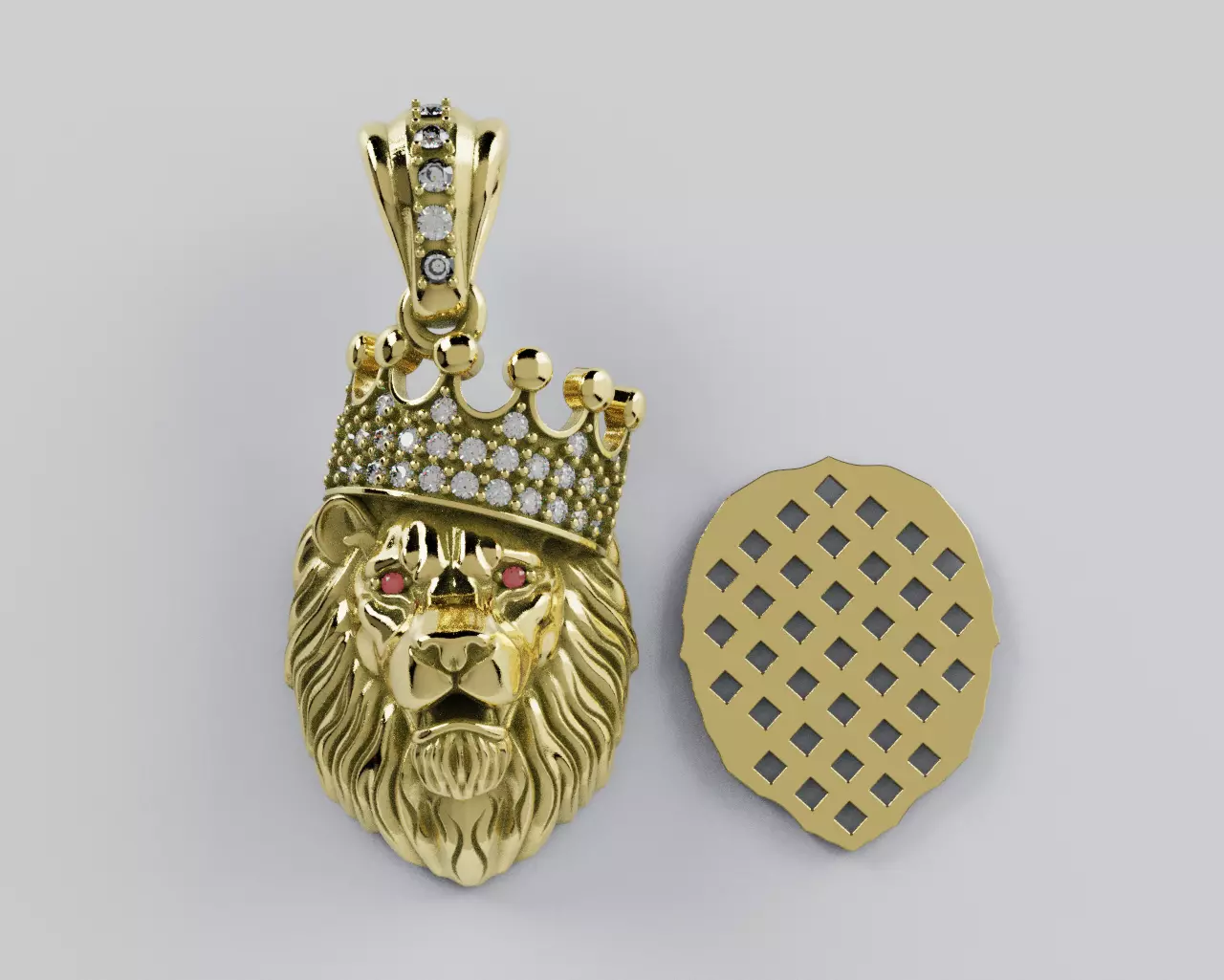 Lion Crown Pendant - Colgante Leon Corona 3D print model_3