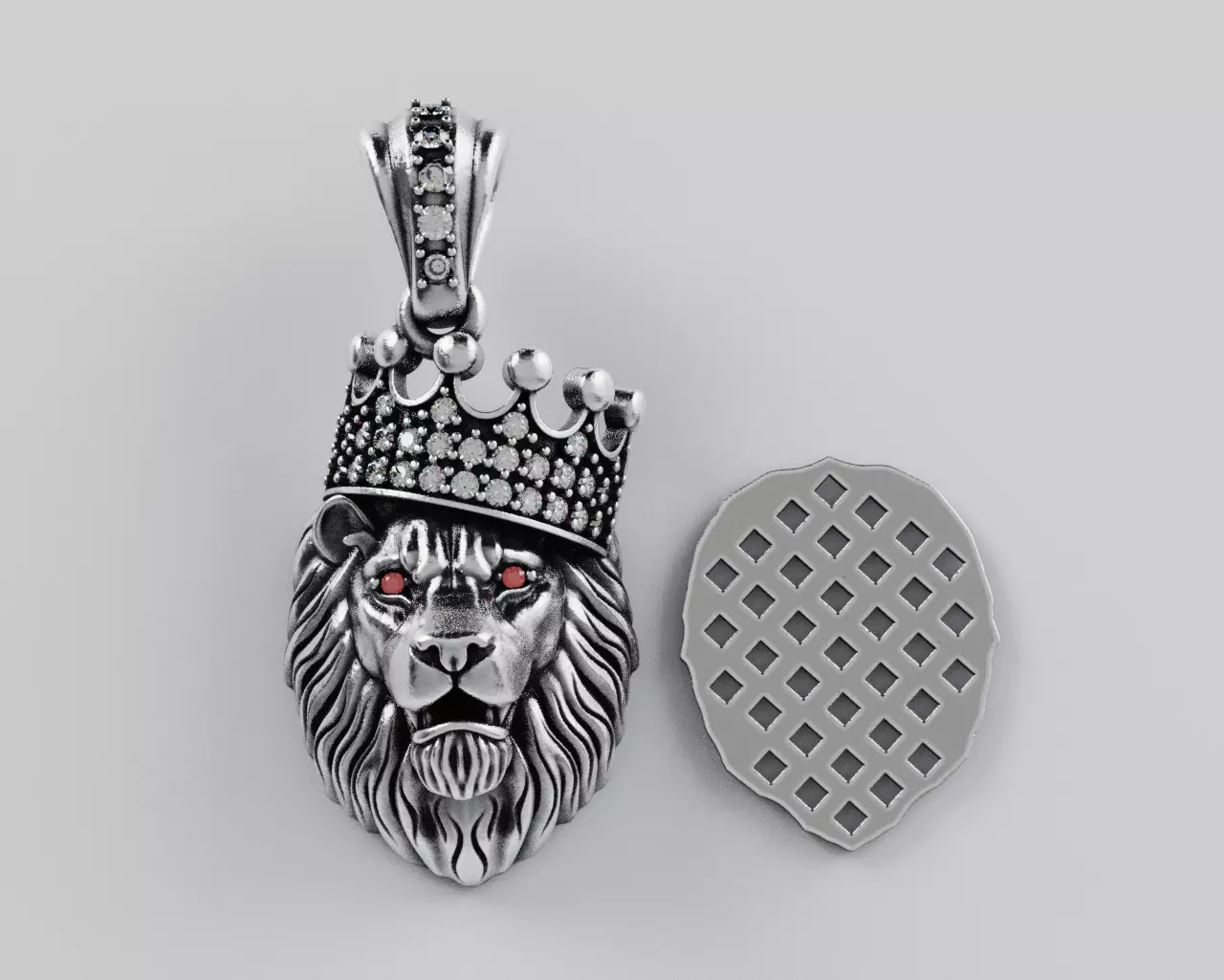 Lion Crown Pendant - Colgante Leon Corona 3D print model_4