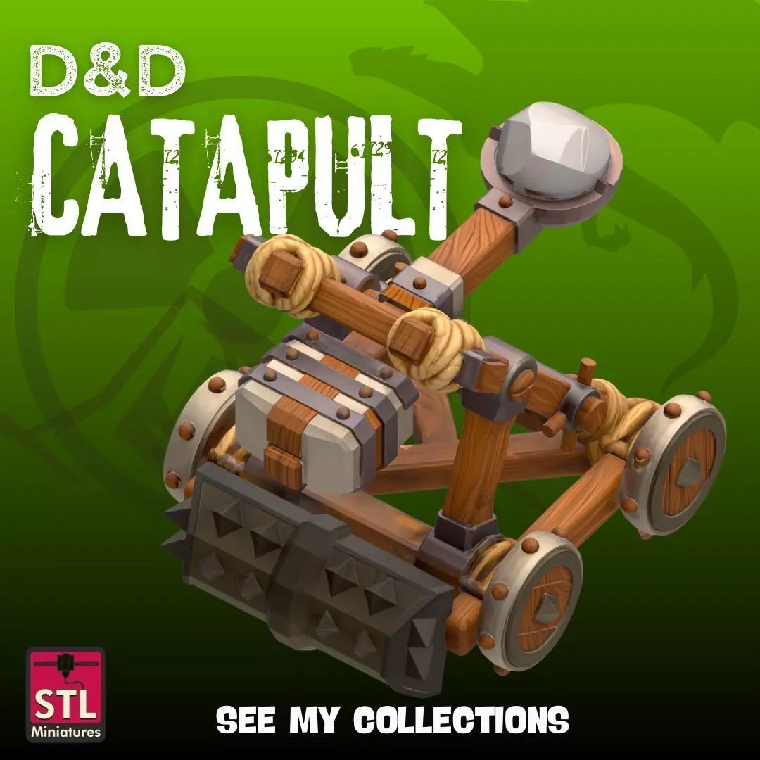 Cartoon Siege Catapult STL Fantasy RPG War Machine 3D print model