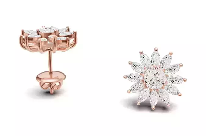 Marquise Cluster With Marquise Diamond Flower Earrings For Women