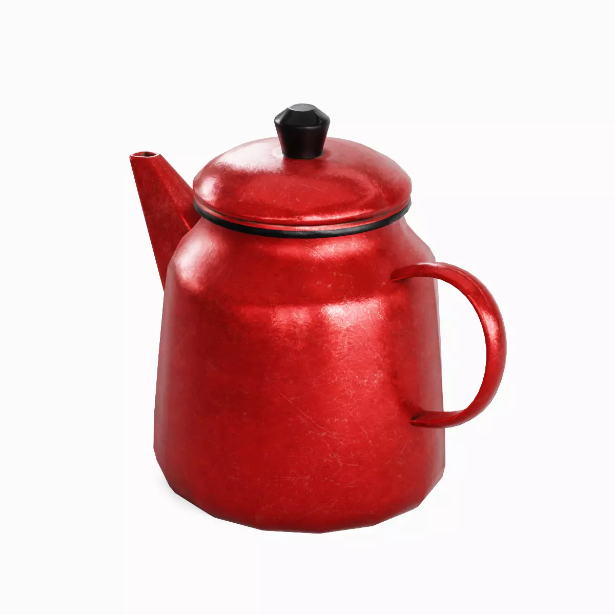 Old Enamel Teapot Set Low-poly 3D model_10