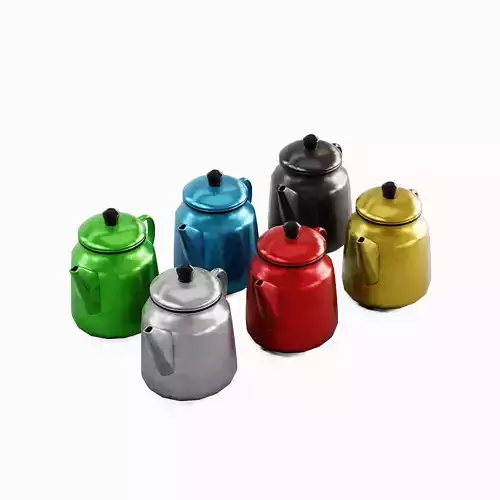Old Enamel Teapot Set Low-poly 3D model