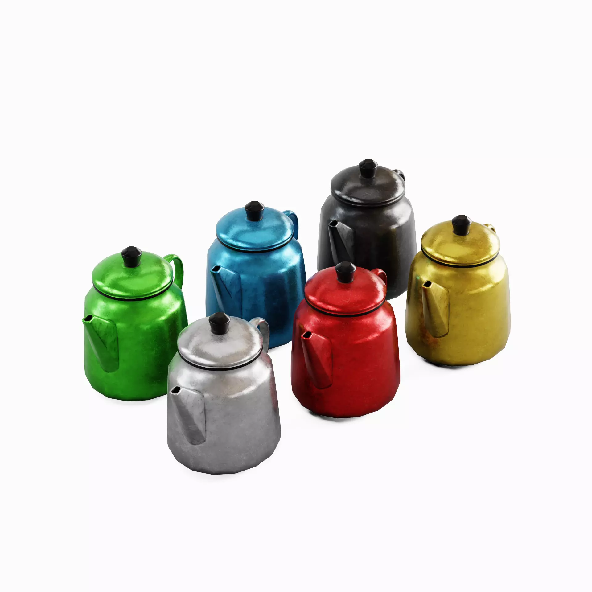 Old Enamel Teapot Set Low-poly 3D model_0