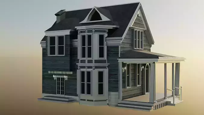 Victorian Era Gothic Revival House Low Poly Game  Architecture