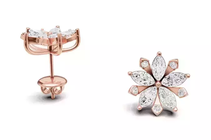 Marquise Diamond With Flower Diamond Stud Earrings For Women