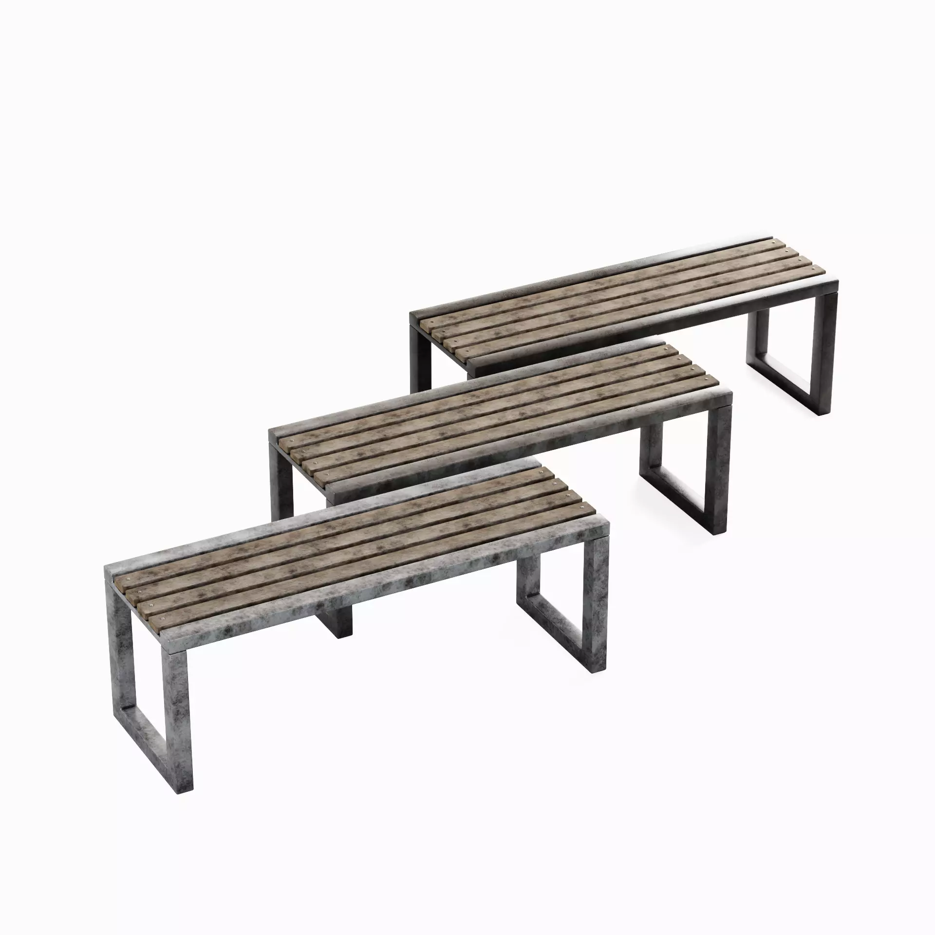 Outdoor Bench V 03 Set Low-poly 3D model_0