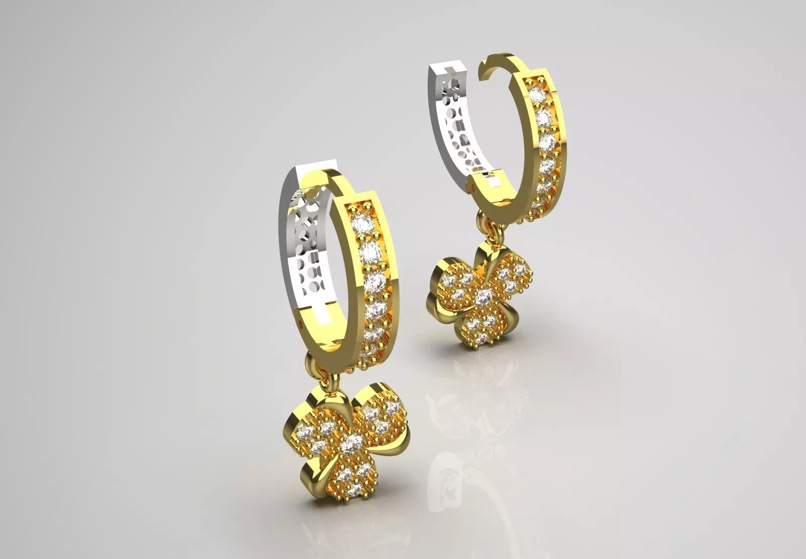 Diamond Clover Dangle Hoop Earrings je0105 3D print model