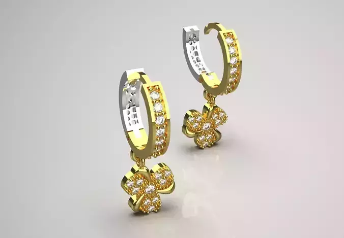 Diamond Clover Dangle Hoop Earrings je0105 3D print model