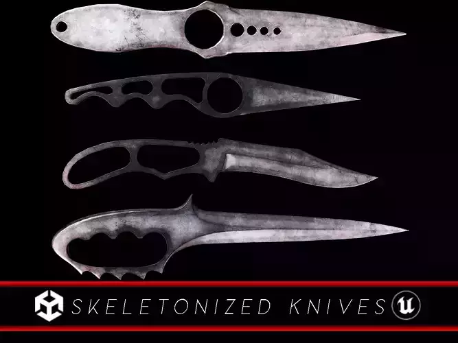 Sci-Fi Skeletonized Knives  Low-poly 3D model
