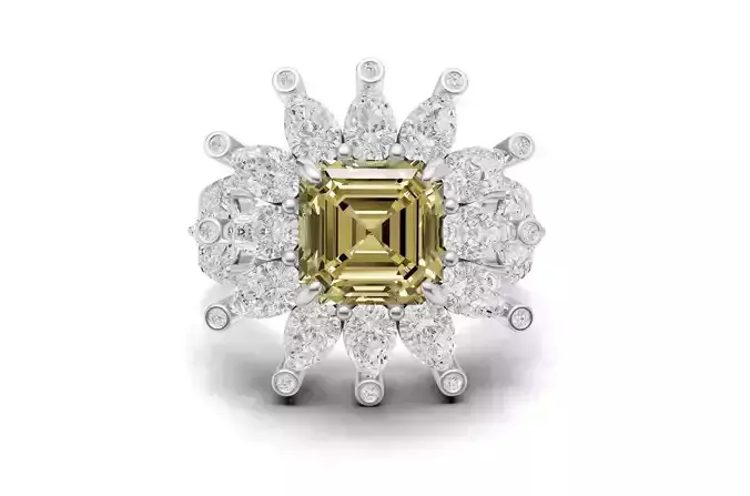 Emerald Centre Diamond Ring with Marquise Heart Round Diamond