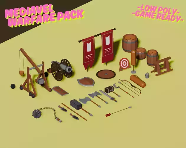 Stylized flat-color Medieval Asset Pack For Games And Animations