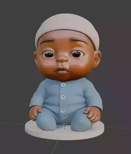 Realistic Chibi Style 3D Doll - Cute Baby with Blue Romper 3D print model