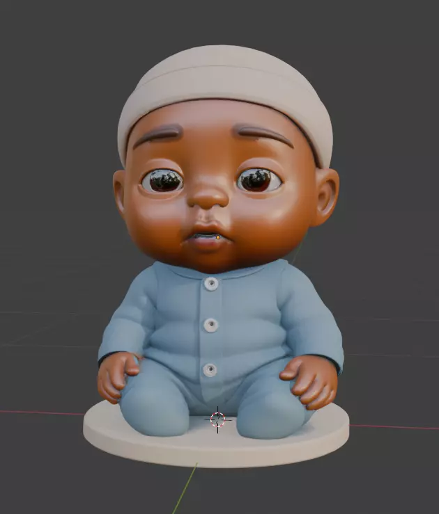 Realistic Chibi Style 3D Doll - Cute Baby with Blue Romper 3D print model_0