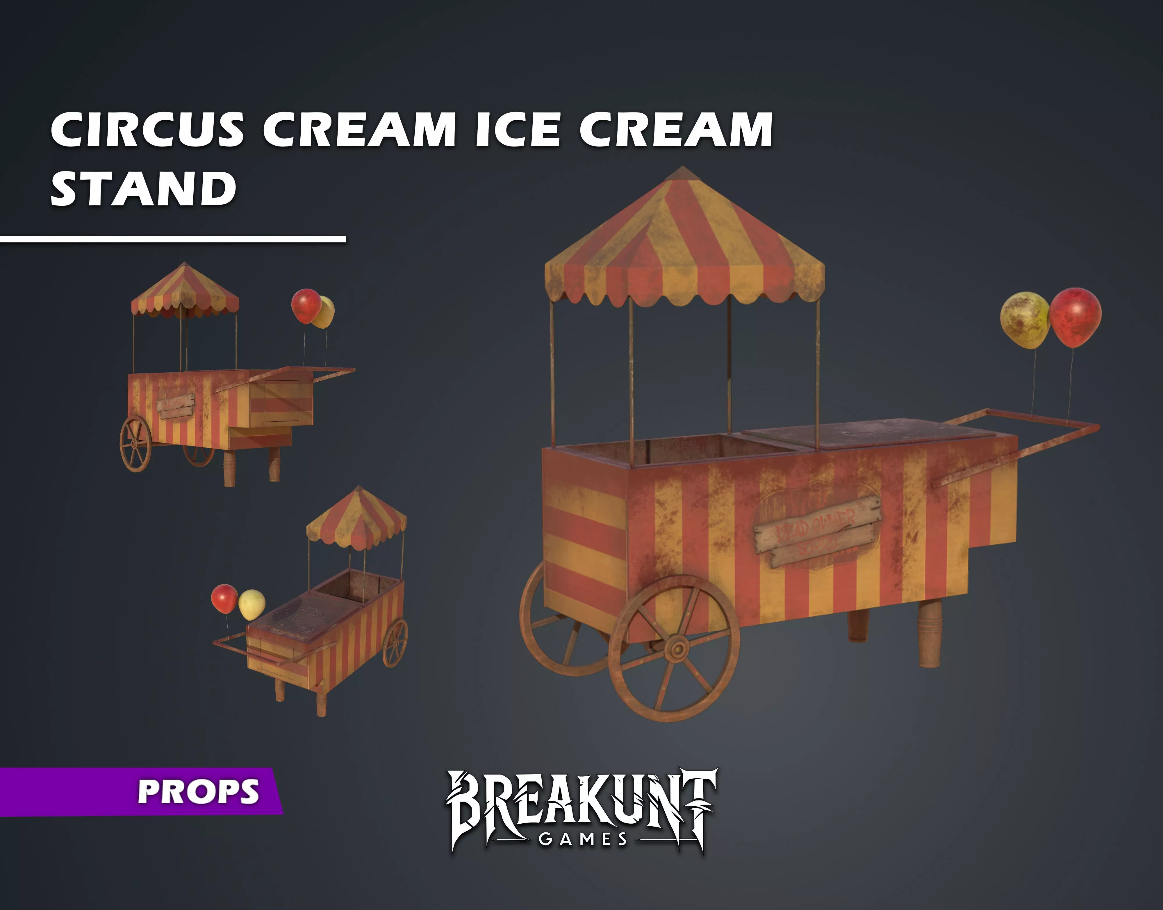 Circus ice cream stand - 3d Model Low-poly 3D model_0