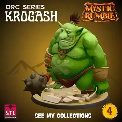 Mystic Rumble  Orc IV STL File  Heavy Orc with Spiked Mace  3D print model