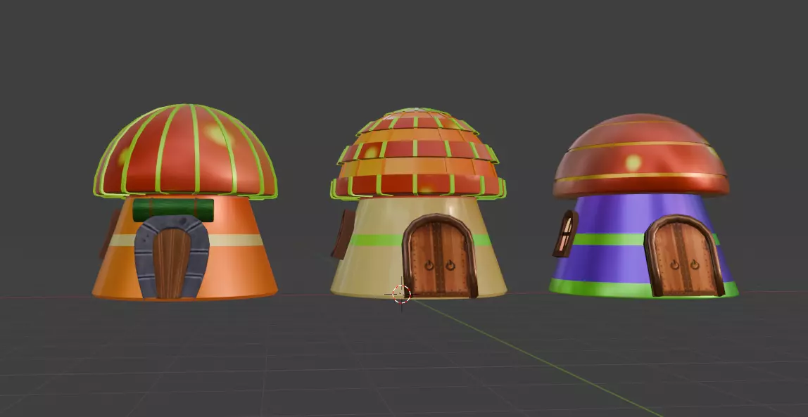 Mushrooms huts Low-poly 3D model_0