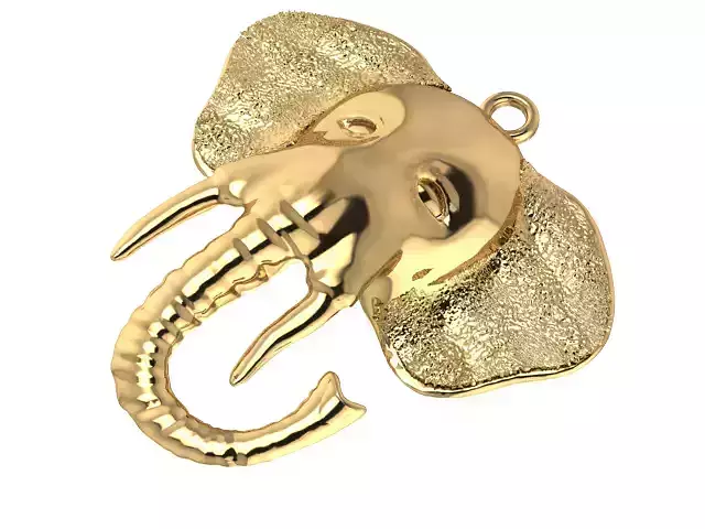 Elephant Head Pendant in Gold  3D Jewelry Model