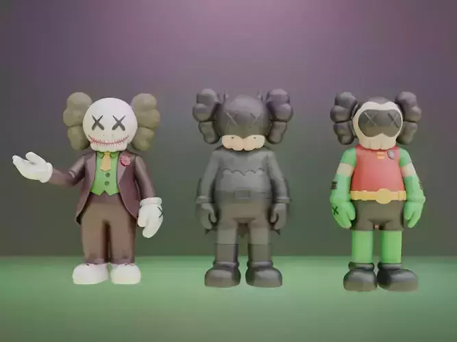 Kaws x DC Comics Collectible Art Toy Series Batman Robin Joker 3D Model Collection