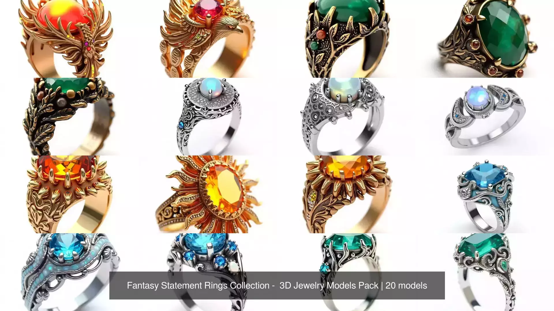 Fantasy Statement Rings Collection - 3D Jewelry Models Pack