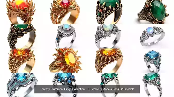 Fantasy Statement Rings Collection -  3D Jewelry Models Pack 