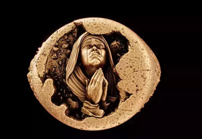 Nugget Rock holy Mary ring silver gold jewelry printable 3D print model