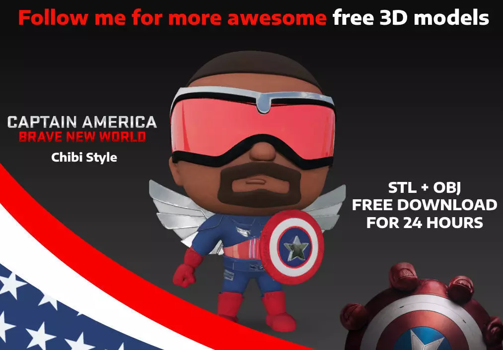 Capn America Sam Wilson Chibi 3D print model