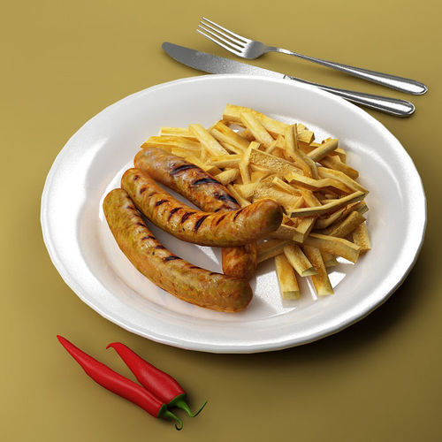 Sausages  french fries 3D model