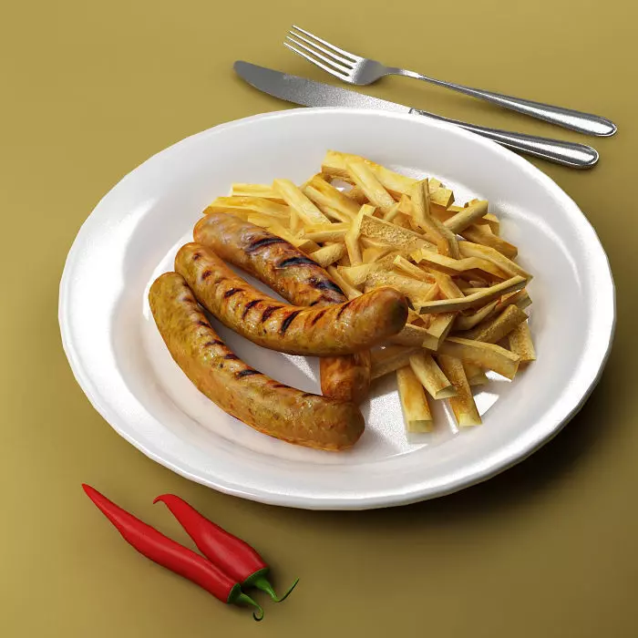 Sausages french fries 3D model
