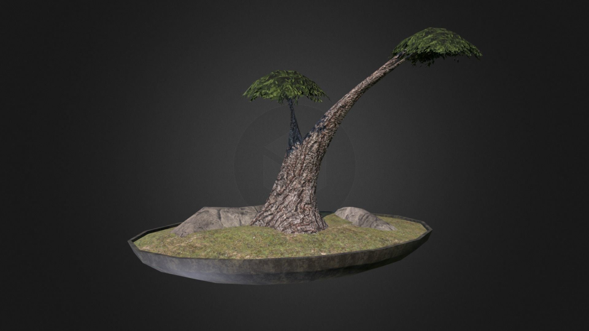 Bonsai - Low Poly tree on rock Low-poly 3D model_1