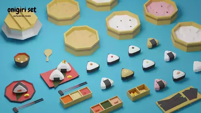 Low Poly Onigiri Set Low-poly 3D model