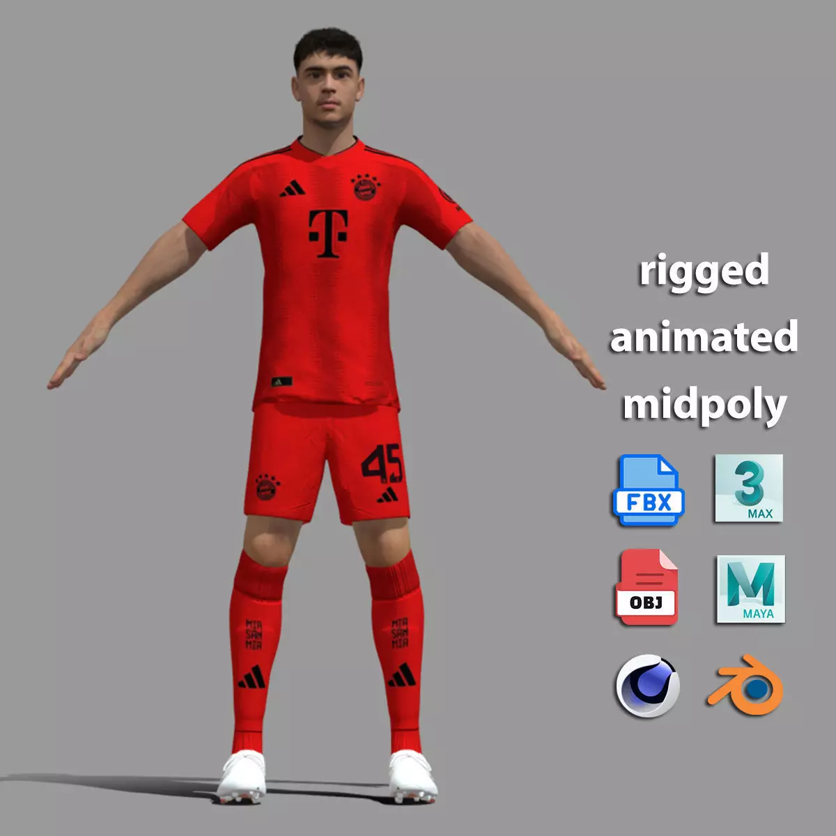 T-Pose Rigged Pavlovic Bayern Munich 24-25 3D model_1