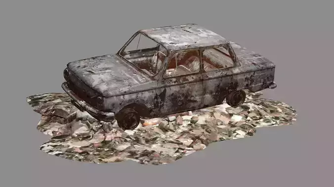 Burnt Destroyed Car Game Ready 01 Low Poly 3D Model Low-poly 3D model