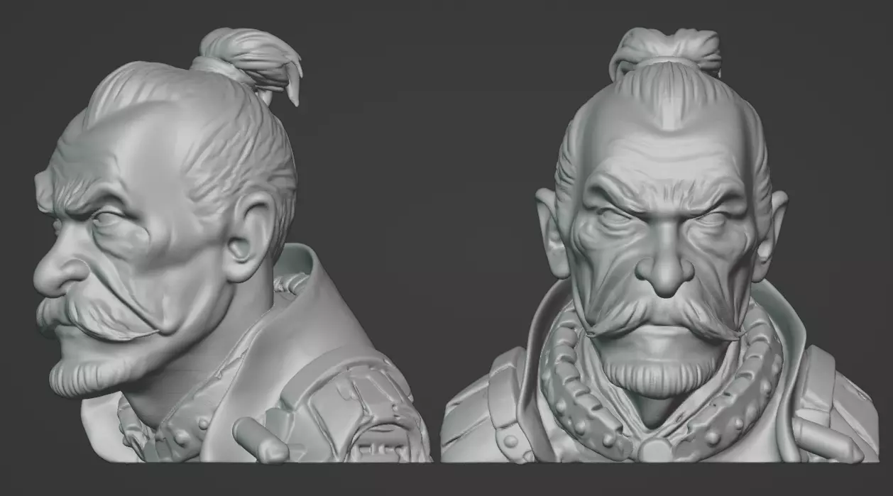 Old Samurai Master Head Bust  3D print model_0