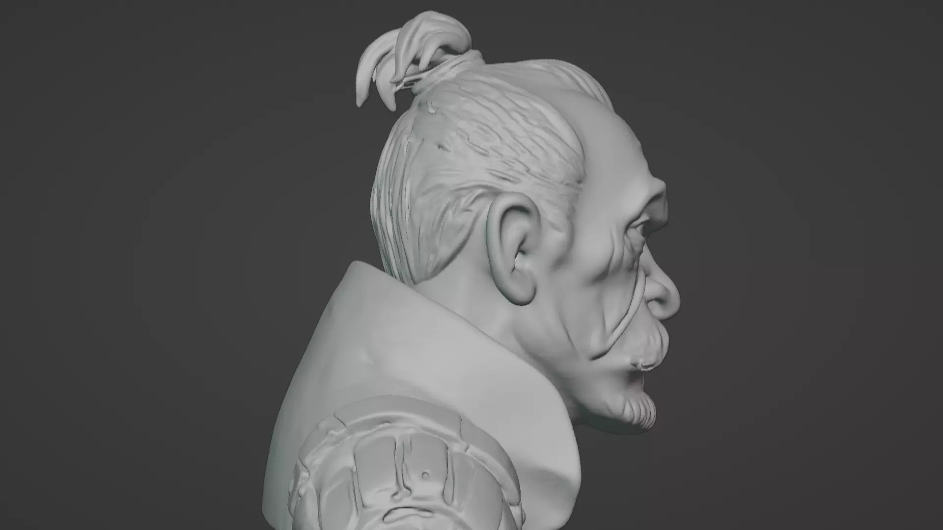 Old Samurai Master Head Bust  3D print model_42