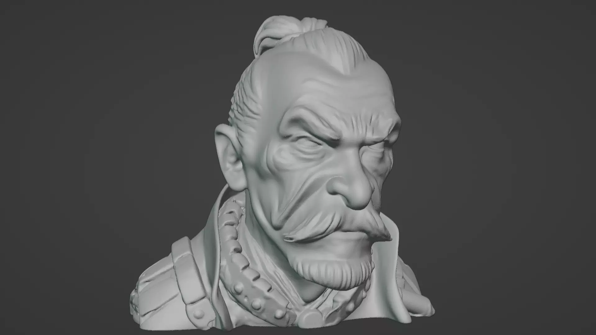 Old Samurai Master Head Bust  3D print model_3