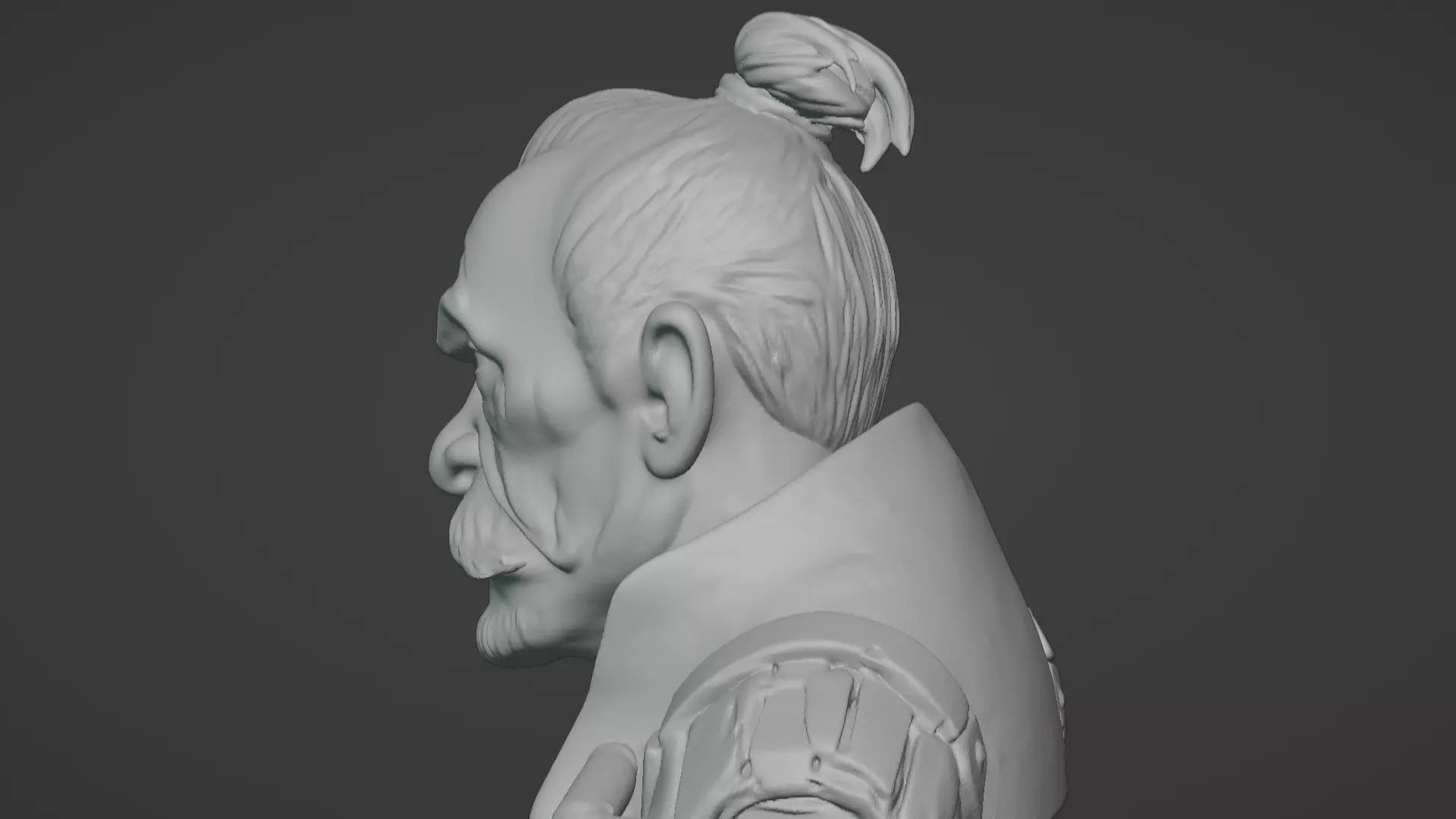 Old Samurai Master Head Bust  3D print model_80