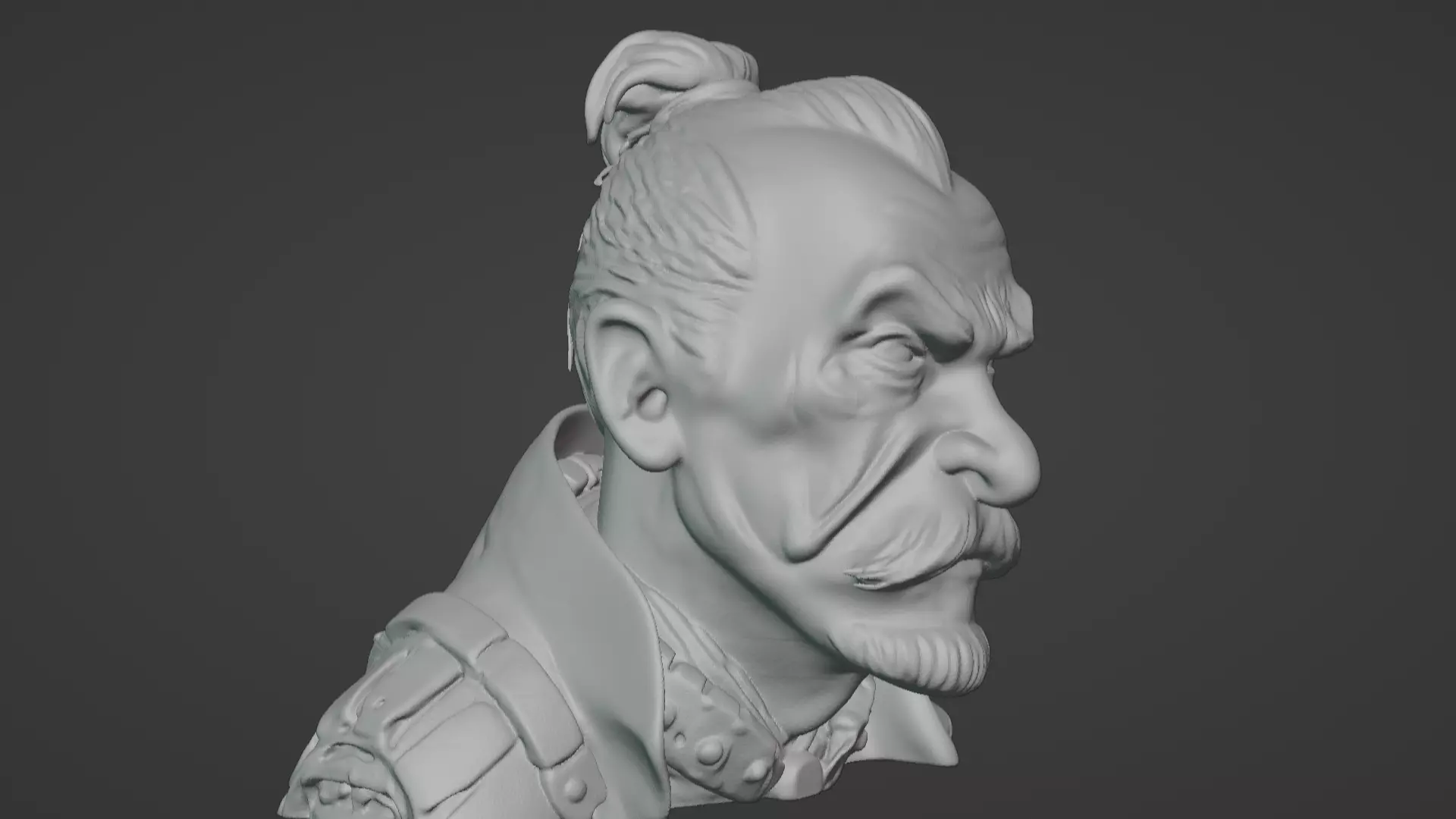 Old Samurai Master Head Bust  3D print model_15
