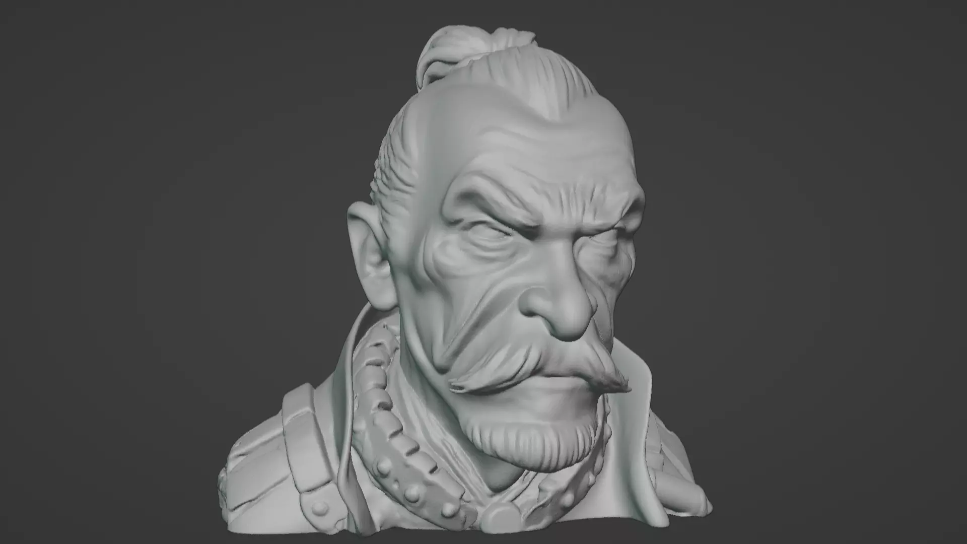 Old Samurai Master Head Bust  3D print model_4