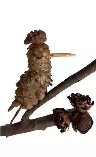 Pinecone Wooden Bird Sculpture  Nature Inspired 3D Model 3D model
