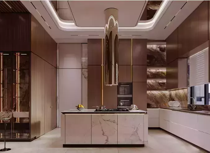 Luxury Villa Kitchen  Modern Interior  3D Model FBX MAX OBJ