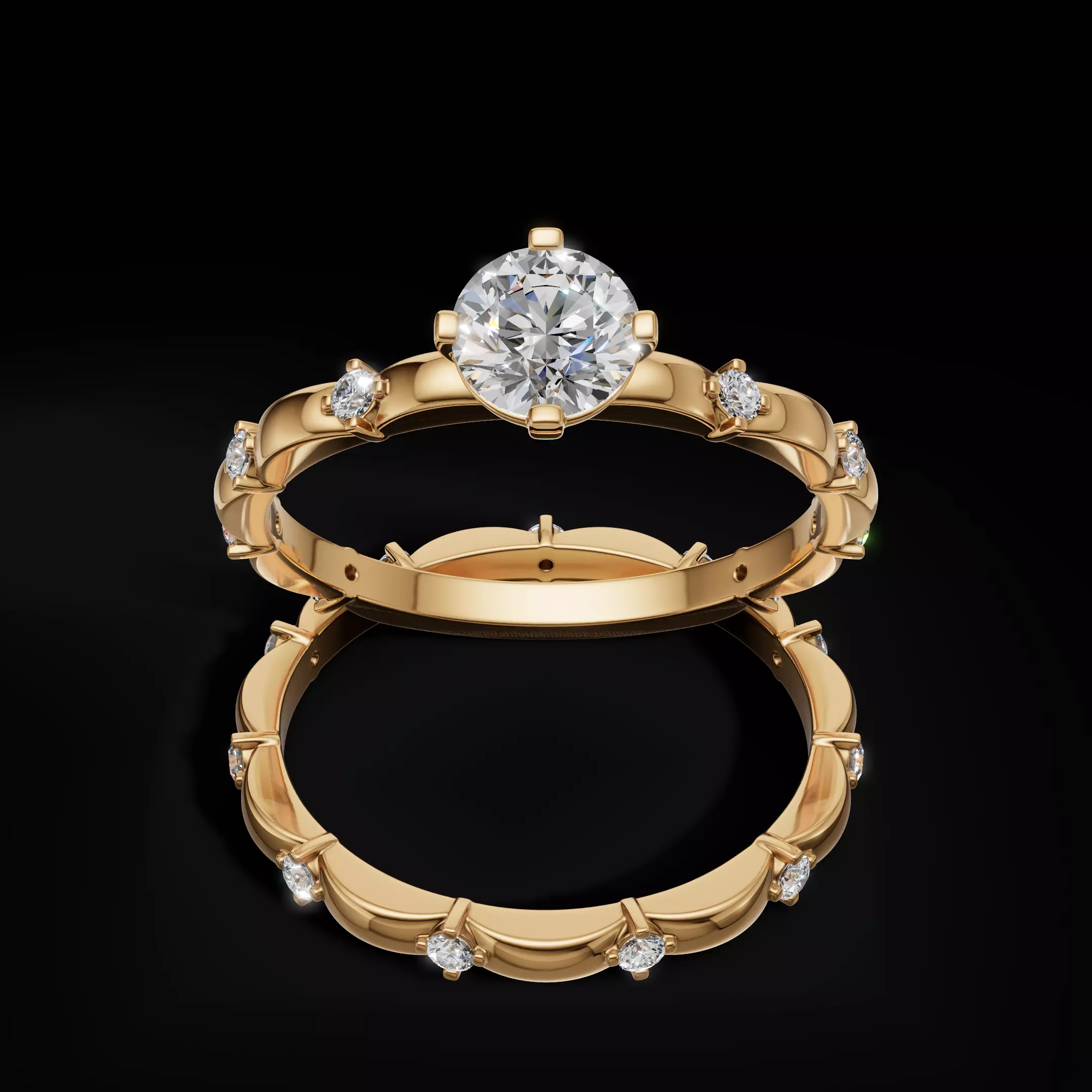 Elegant Scalloped Diamond Eternity Band Ring 3D Model  3D print model_25